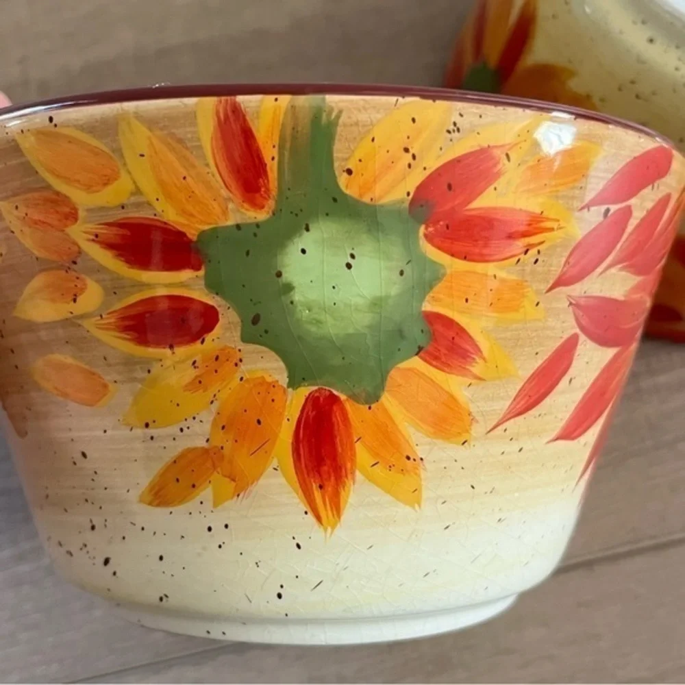 Pfaltzgraff Evening Sun Coupe 2 Cereal Bowls‎ 6" Red Yellow Sunflowers Retired - Picture 9 of 12